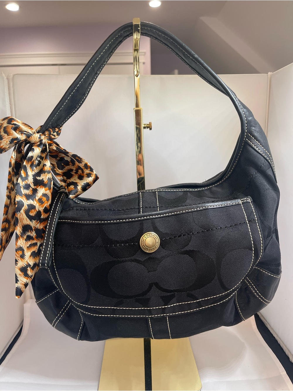 Coach Black Signature Ergo Hobo Shoulder Bag